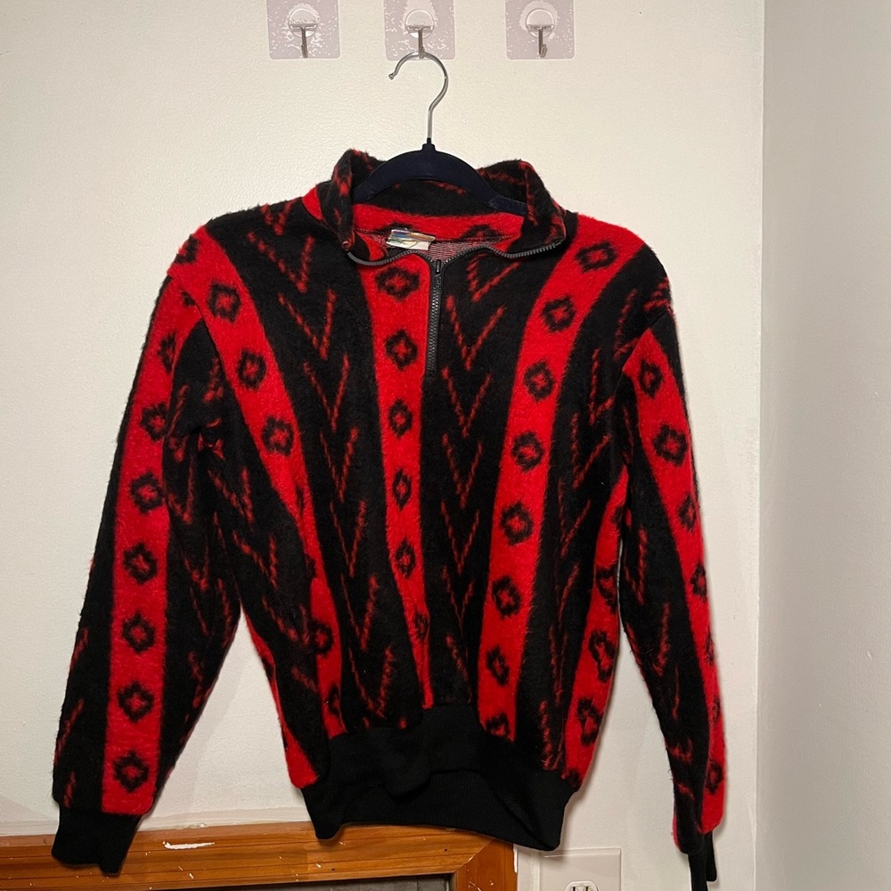 Vintage Abstract Fleece Quarter Zip in Red and Black
